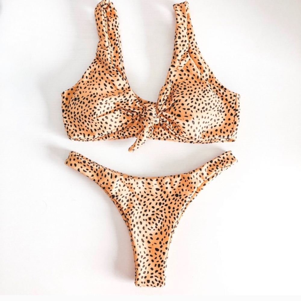 Tie Top Bikini Top with Dot Pattern